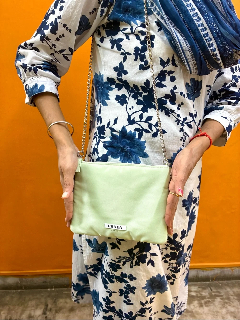 Classic and clean!Prada Beauty Mint Green Crossbody Bag with Chain Strap